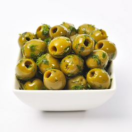 Basil & Garlic Pitted Olives